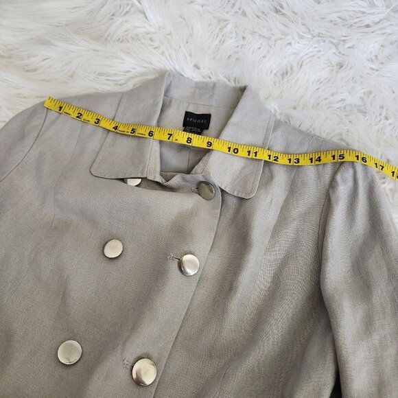 Spiegel Jacket 100% Linen Womens sz 10 Khaki Military Short Jacket Beige Blazer - Picture 13 of 14